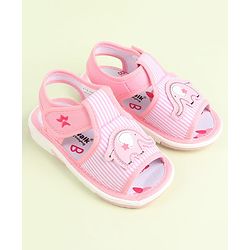 Cute Walk by Babyhug Velcro Closure Sandals Elephant Patch & Stripes - Pink
