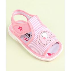 Cute Walk by Babyhug Velcro Closure Sandals Elephant Patch & Stripes - Pink