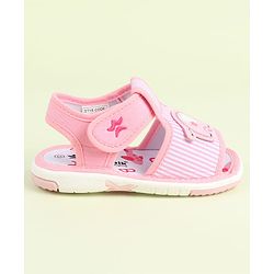 Cute Walk by Babyhug Velcro Closure Sandals Elephant Patch & Stripes - Pink