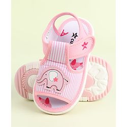 Cute Walk by Babyhug Velcro Closure Sandals Elephant Patch & Stripes - Pink