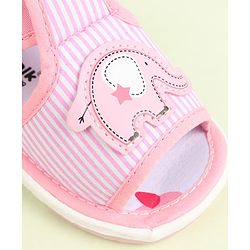 Cute Walk by Babyhug Velcro Closure Sandals Elephant Patch & Stripes - Pink