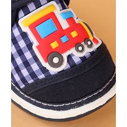 Cute Walk by Babyhug Velcro Closure Casual Shoes with Checks & Train Applique - Navy Blue