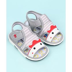 Cute Walk by Babyhug Sandals With Face Applique & Velcro Closure - Grey