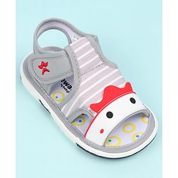 Cute Walk by Babyhug Sandals With Face Applique & Velcro Closure - Grey