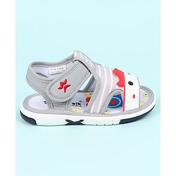 Cute Walk by Babyhug Sandals With Face Applique & Velcro Closure - Grey