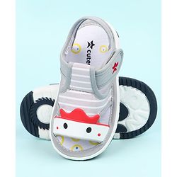 Cute Walk by Babyhug Sandals With Face Applique & Velcro Closure - Grey