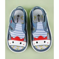 Cute Walk by Babyhug Sandals With Face Applique & Velcro Closure - Grey