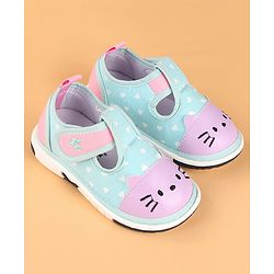 Cute Walk by Babyhug Velcro Closure Casual Shoes with Heart Print & Embroidery - Aqua Blue