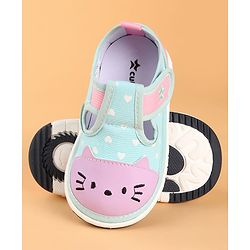 Cute Walk by Babyhug Velcro Closure Casual Shoes with Heart Print & Embroidery - Aqua Blue
