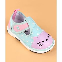 Cute Walk by Babyhug Velcro Closure Casual Shoes with Heart Print & Embroidery - Aqua Blue