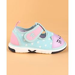 Cute Walk by Babyhug Velcro Closure Casual Shoes with Heart Print & Embroidery - Aqua Blue