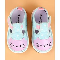 Cute Walk by Babyhug Velcro Closure Casual Shoes with Heart Print & Embroidery - Aqua Blue