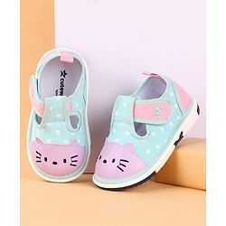 Cute Walk by Babyhug Velcro Closure Casual Shoes with Heart Print & Embroidery - Aqua Blue