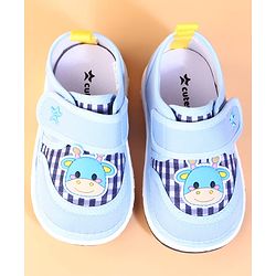 Cute Walk by Babyhug Velcro Closure Checks Casual Shoes With Cow Applique - Light Blue