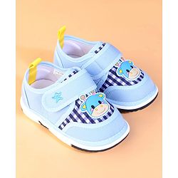 Cute Walk by Babyhug Velcro Closure Checks Casual Shoes With Cow Applique - Light Blue