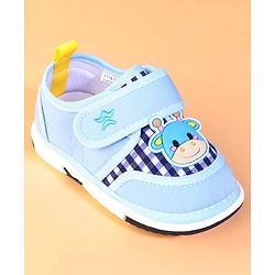 Cute Walk by Babyhug Velcro Closure Checks Casual Shoes With Cow Applique - Light Blue