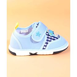 Cute Walk by Babyhug Velcro Closure Checks Casual Shoes With Cow Applique - Light Blue