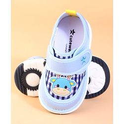 Cute Walk by Babyhug Velcro Closure Checks Casual Shoes With Cow Applique - Light Blue