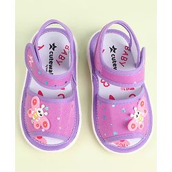 Cute Walk by Babyhug Velcro Closure Sandals with Butterfly Applique - Purple