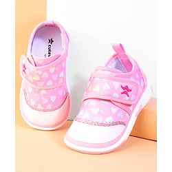 Cute Walk by Babyhug Velcro Closure Casual Shoes With Heart Print - Pink