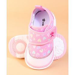 Cute Walk by Babyhug Velcro Closure Casual Shoes With Heart Print - Pink
