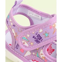 Cute Walk by Babyhug Velcro Closure Sandals with Unicorn Print & Applique - Purple
