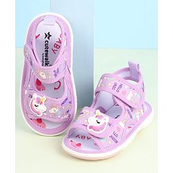 Cute Walk by Babyhug Velcro Closure Sandals with Unicorn Print & Applique - Purple