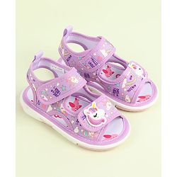 Cute Walk by Babyhug Velcro Closure Sandals with Unicorn Print & Applique - Purple