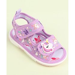 Cute Walk by Babyhug Velcro Closure Sandals with Unicorn Print & Applique - Purple