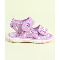 Cute Walk by Babyhug Velcro Closure Sandals with Unicorn Print & Applique - Purple