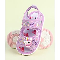 Cute Walk by Babyhug Velcro Closure Sandals with Unicorn Print & Applique - Purple