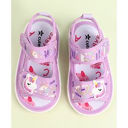 Cute Walk by Babyhug Velcro Closure Sandals with Unicorn Print & Applique - Purple