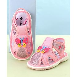 Cute Walk by Babyhug Velcro Closure Sandals with Butterfly Applique - Pink
