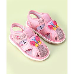Cute Walk by Babyhug Velcro Closure Sandals with Butterfly Applique - Pink