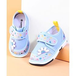 Cute Walk by Babyhug Velcro Closure Casual Shoes With Floral Print & Applique - Blue