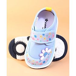 Cute Walk by Babyhug Velcro Closure Casual Shoes With Floral Print & Applique - Blue