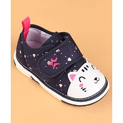 Cute Walk by Babyhug Velcro Closure Casual Shoes with Kitty & Heart Print - Navy Blue