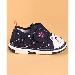 Cute Walk by Babyhug Velcro Closure Casual Shoes with Kitty & Heart Print - Navy Blue