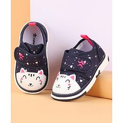 Cute Walk by Babyhug Velcro Closure Casual Shoes with Kitty & Heart Print - Navy Blue