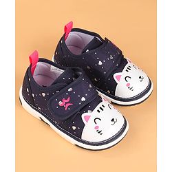 Cute Walk by Babyhug Velcro Closure Casual Shoes with Kitty & Heart Print - Navy Blue