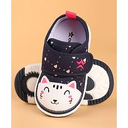 Cute Walk by Babyhug Velcro Closure Casual Shoes with Kitty & Heart Print - Navy Blue