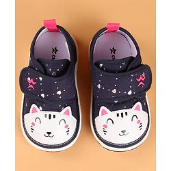 Cute Walk by Babyhug Velcro Closure Casual Shoes with Kitty & Heart Print - Navy Blue