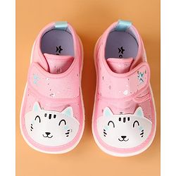 Cute Walk by Babyhug Velcro Closure Casual Shoes with Kitty & Heart Print - Navy Blue