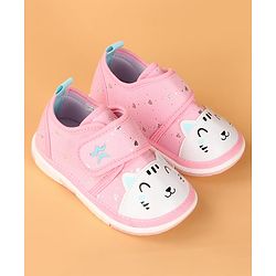 Cute Walk by Babyhug Velcro Closure Casual Shoes with Kitty & Heart Print - Navy Blue