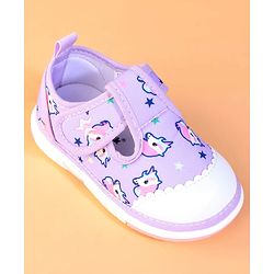 Cute Walk by Babyhug Velcro Closure Casual Shoes With Unicorn Print - Purple