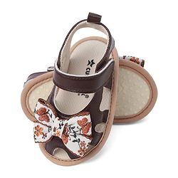 Cute Walk by Babyhug Booties With Bow Applique & Velcro Closure - Brown