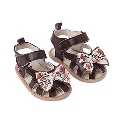 Cute Walk by Babyhug Booties With Bow Applique & Velcro Closure - Brown