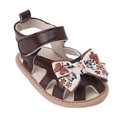 Cute Walk by Babyhug Booties With Bow Applique & Velcro Closure - Brown