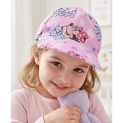 Babyhug Disney Cotton Woven Summer Cap With Minnie Mouse Print Pink - Diameter 16 cm