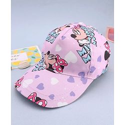Babyhug Disney Cotton Woven Summer Cap With Minnie Mouse Print Pink - Diameter 16 cm